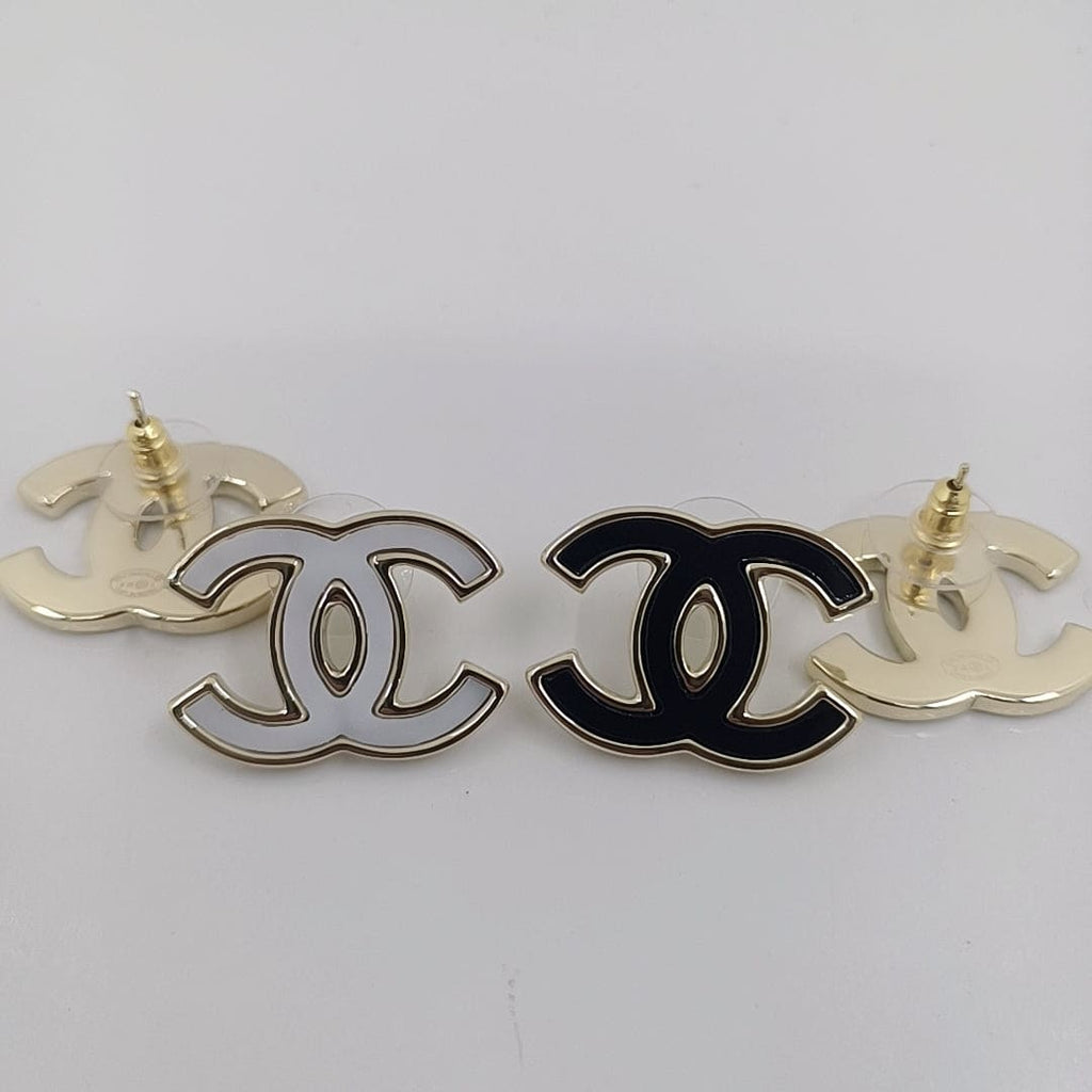 Chanel Black & White 18K Gold Earrings