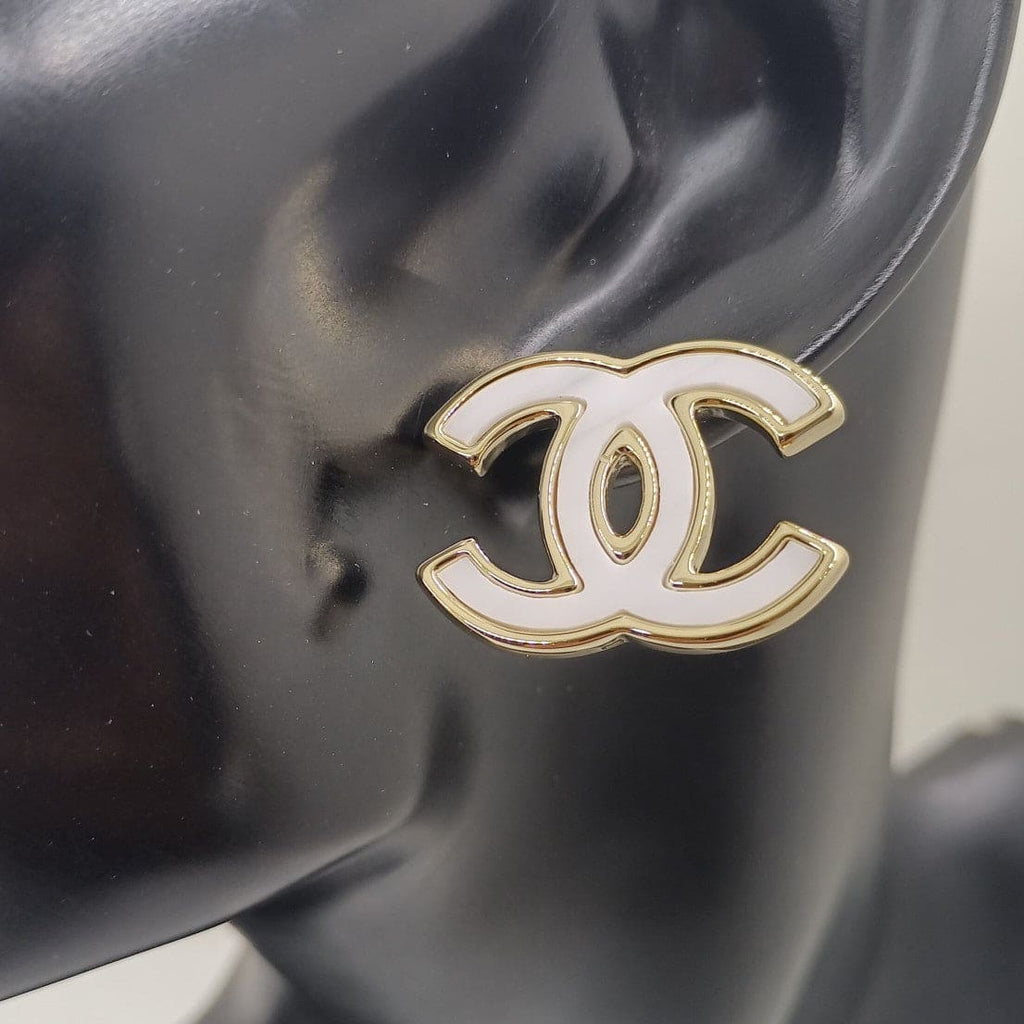 Chanel Black & White 18K Gold Earrings