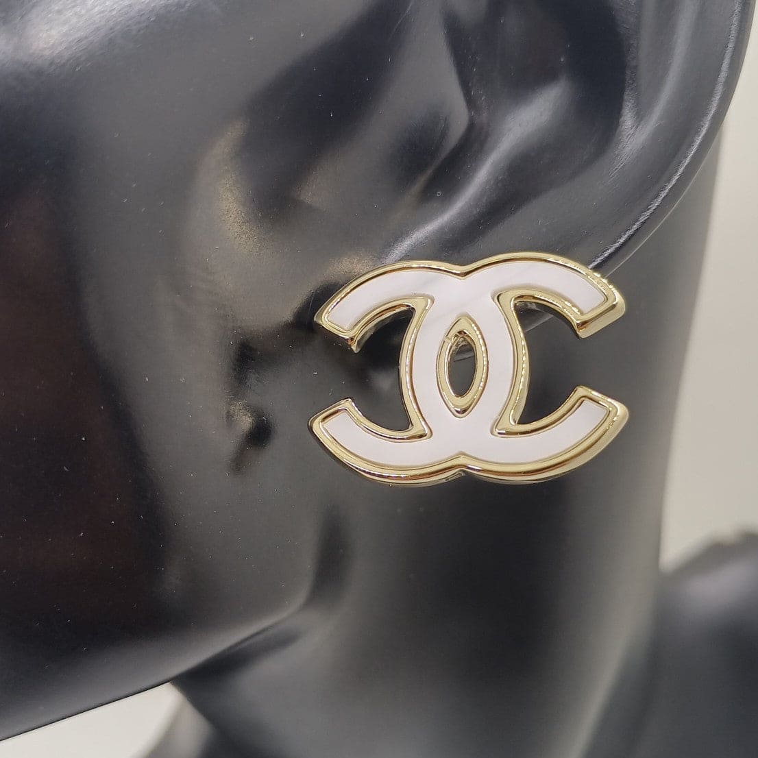 Chanel Black & White 18K Gold Earrings