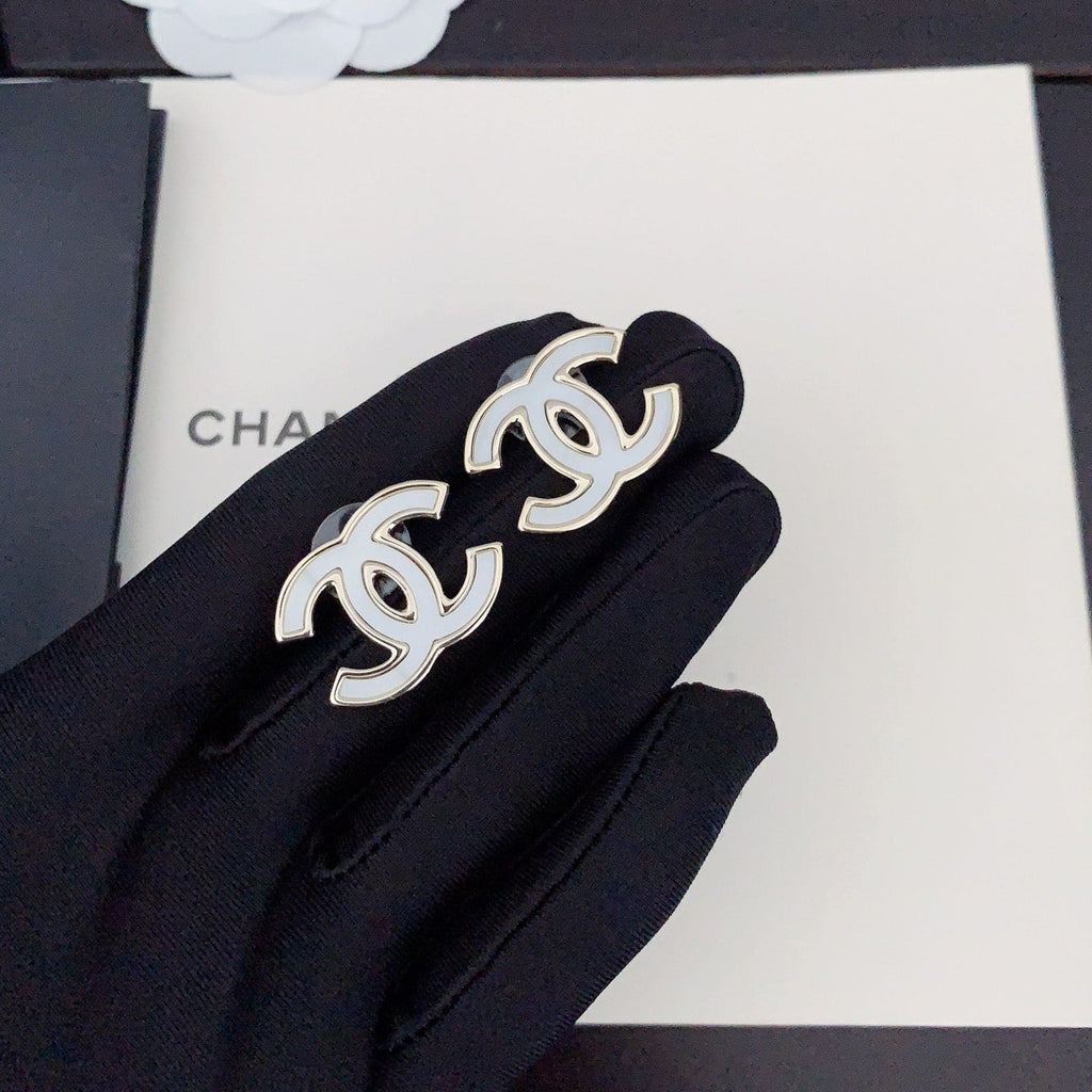 Chanel Black & White 18K Gold Earrings
