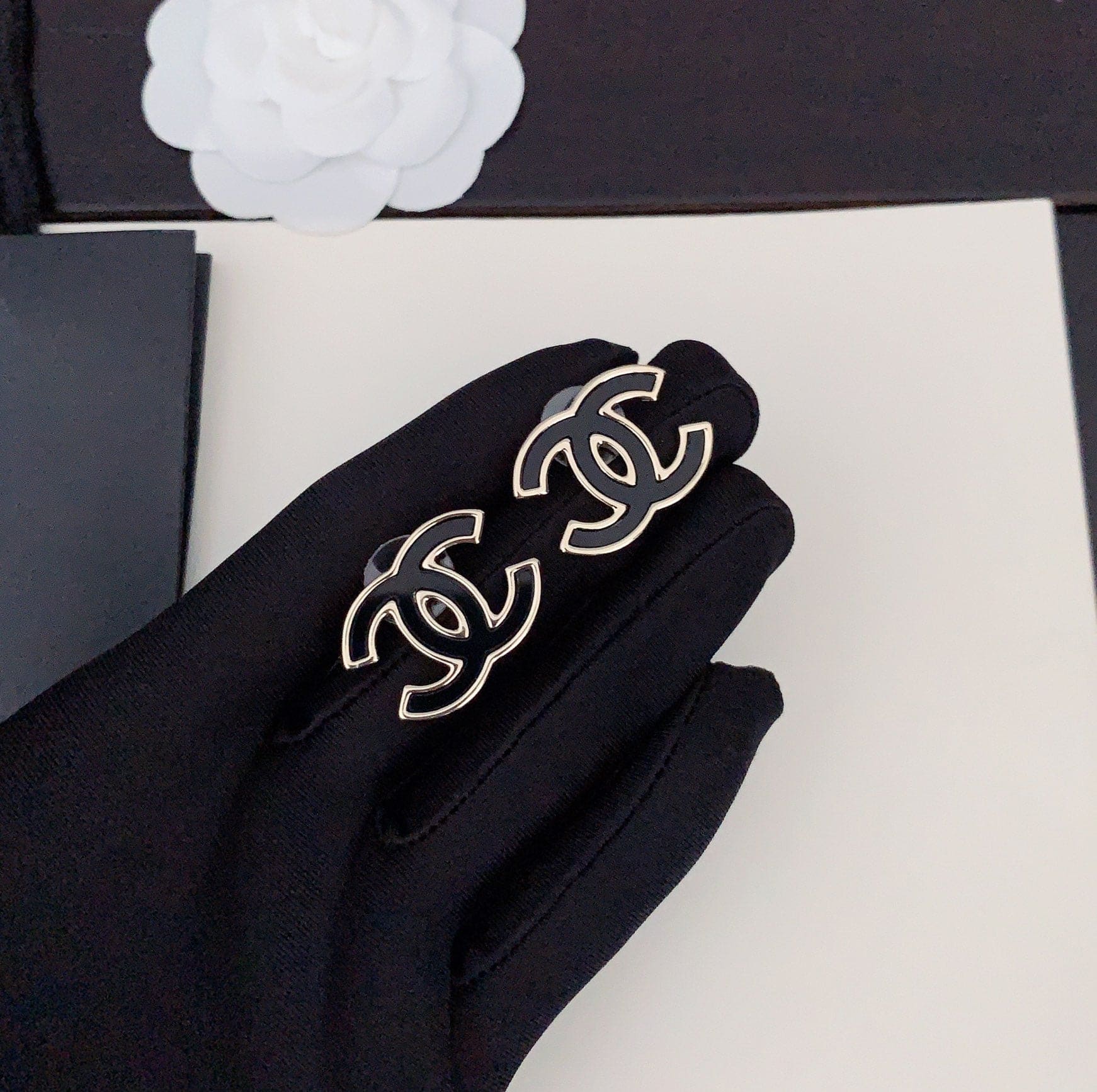 Chanel Black 18K Gold Earrings