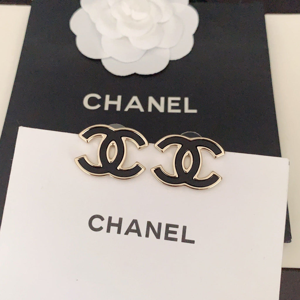 Chanel Black 18K Gold Earrings