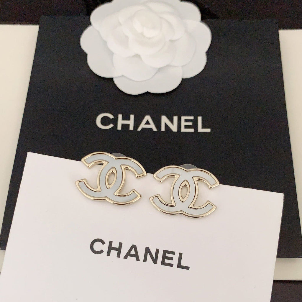 Chanel Black & White 18K Gold Earrings
