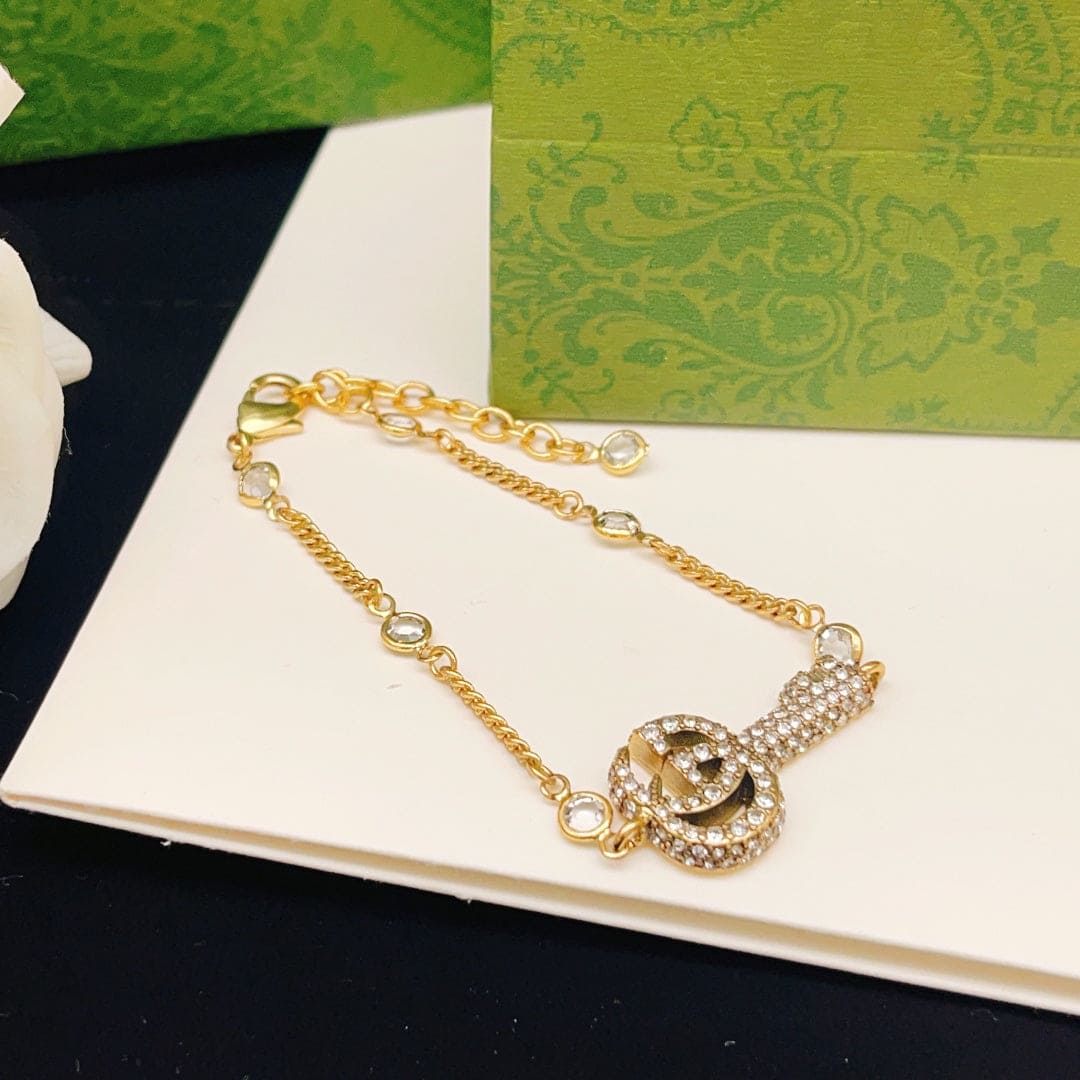 Gucci Double Crystal Key 18K Gold Bracelet