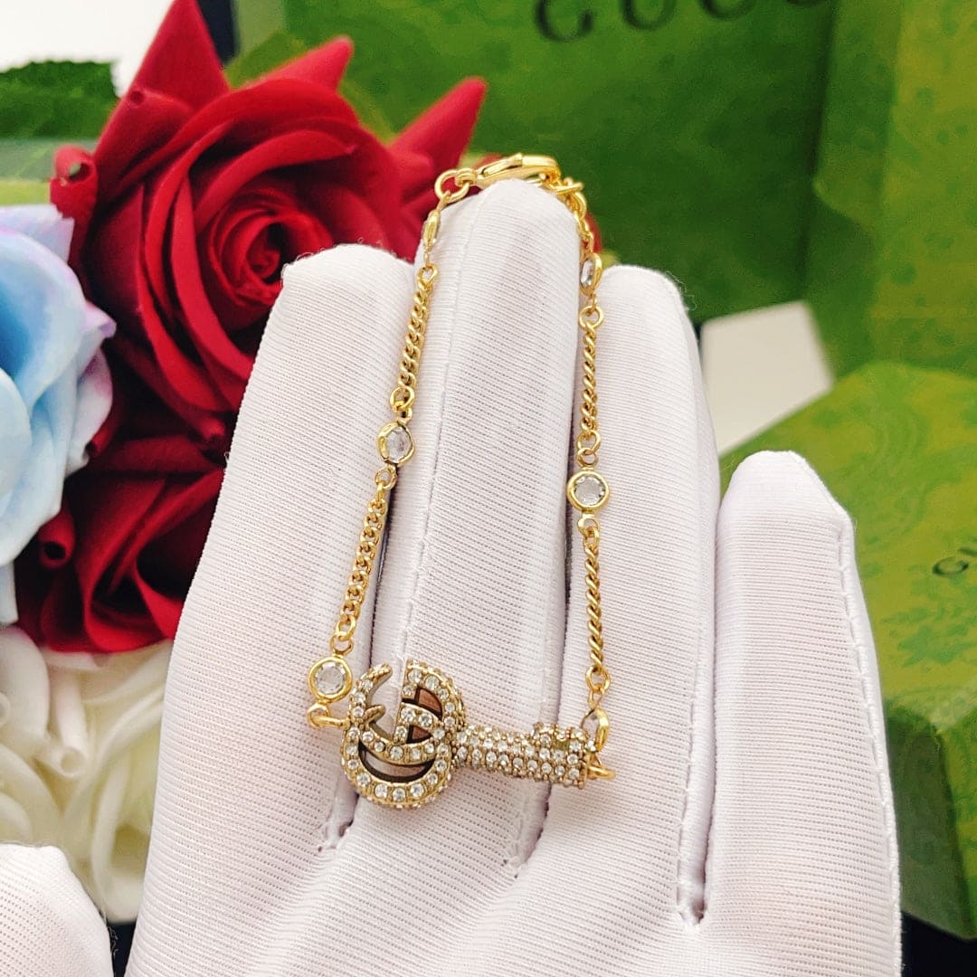 Gucci Double Crystal Key 18K Gold Bracelet