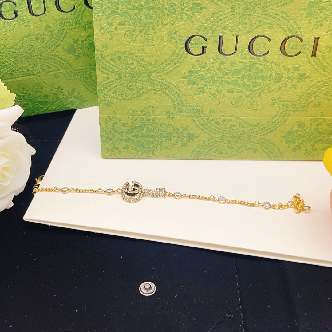 Gucci Double Crystal Key 18K Gold Bracelet
