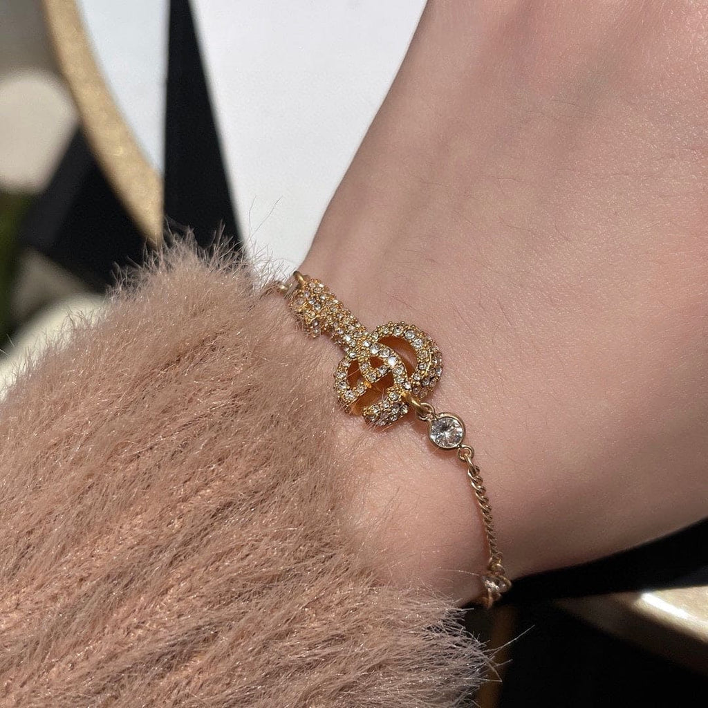 Gucci Double Crystal Key 18K Gold Bracelet