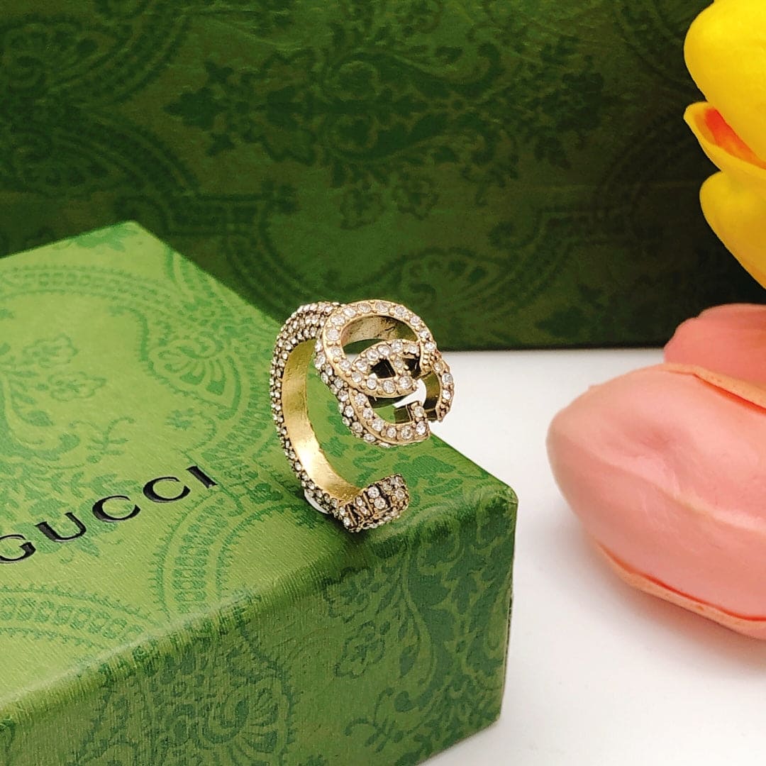 Gucci Double Crystal 18K Gold Ring