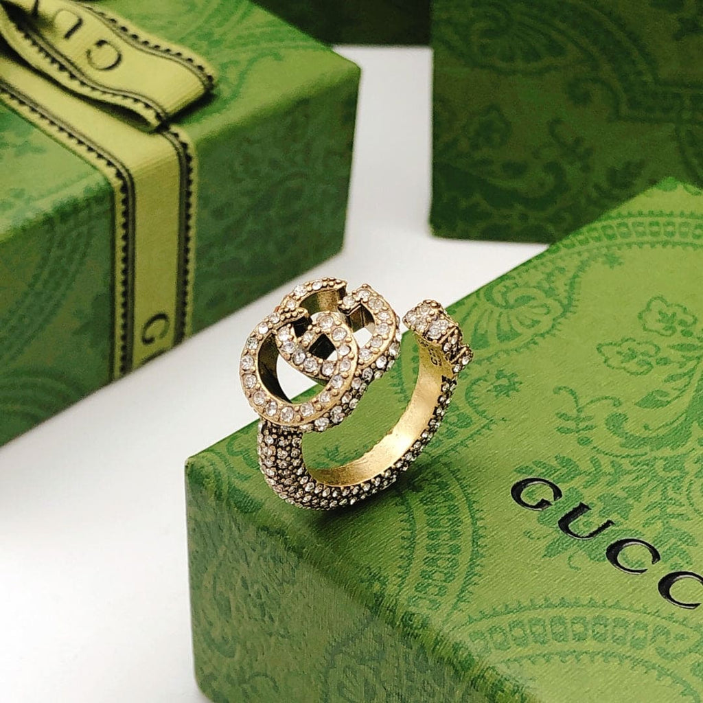 Gucci Double Crystal 18K Gold Ring
