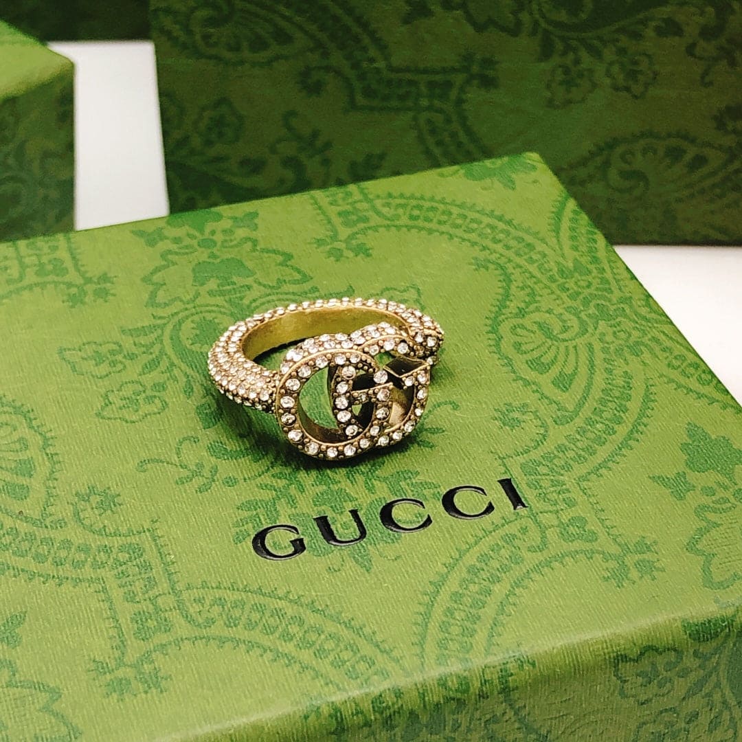 Gucci Double Crystal 18K Gold Ring
