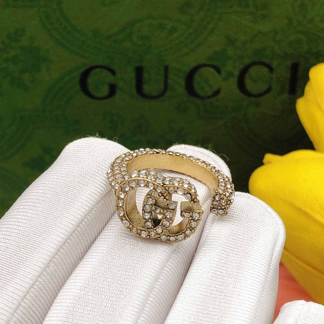 Gucci Double Crystal 18K Gold Ring