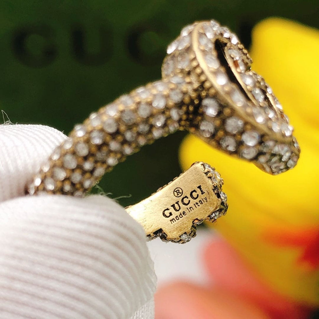 Gucci Double Crystal 18K Gold Ring