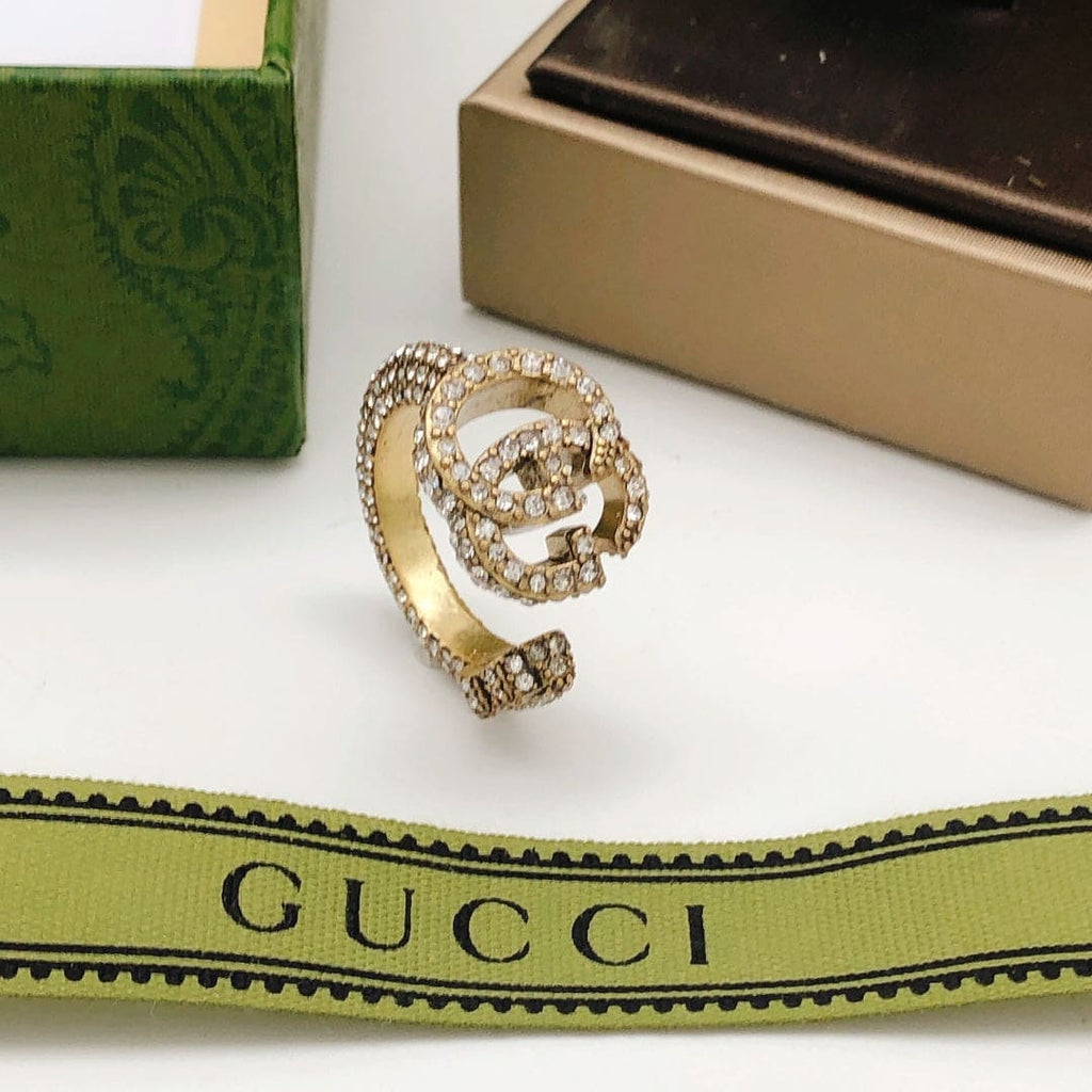 Gucci Double Crystal 18K Gold Ring