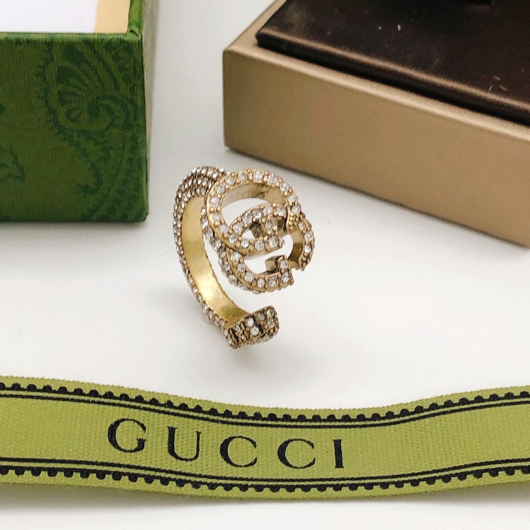 Gucci Double Crystal 18K Gold Ring