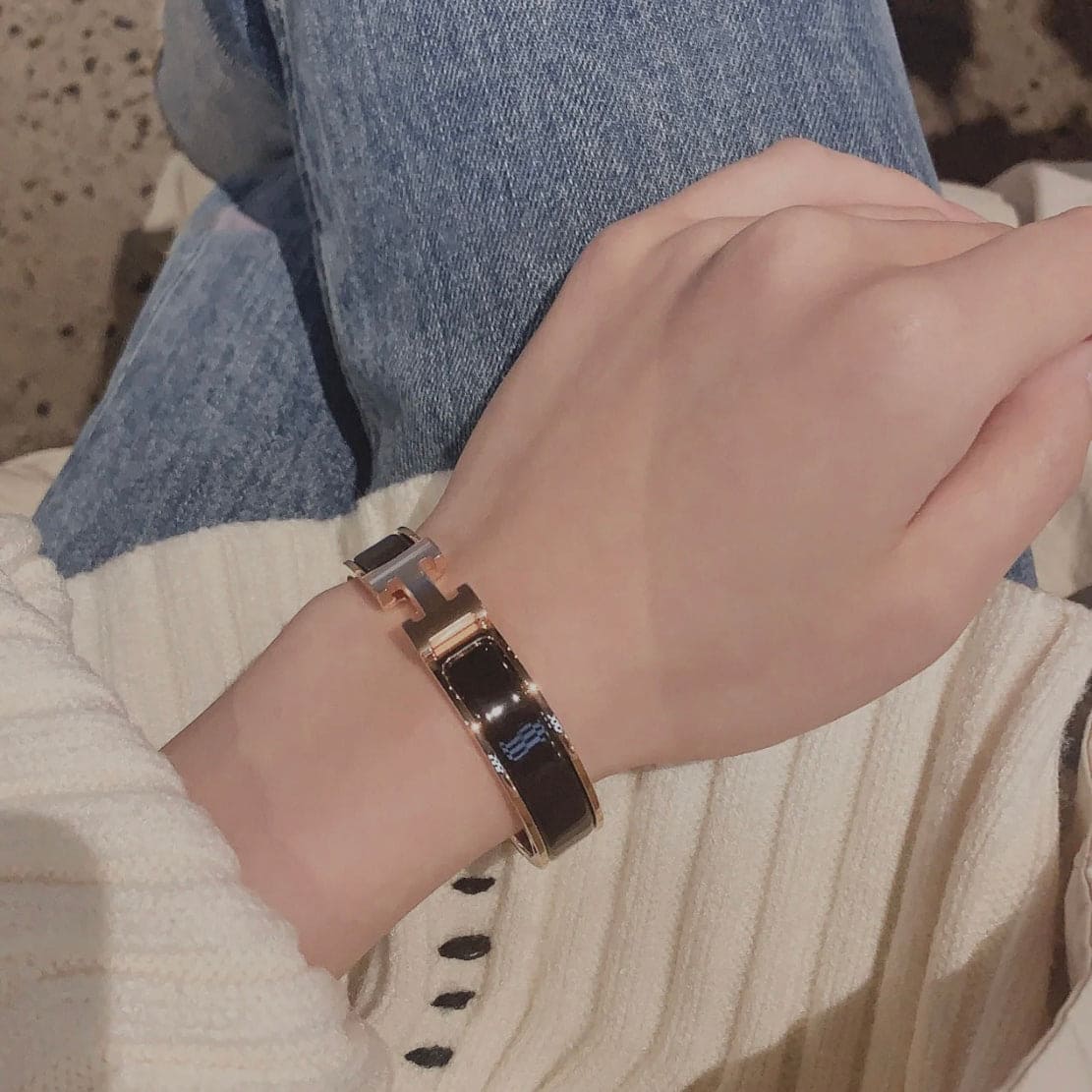 Hermes Clic Black 18K Gold Bracelet