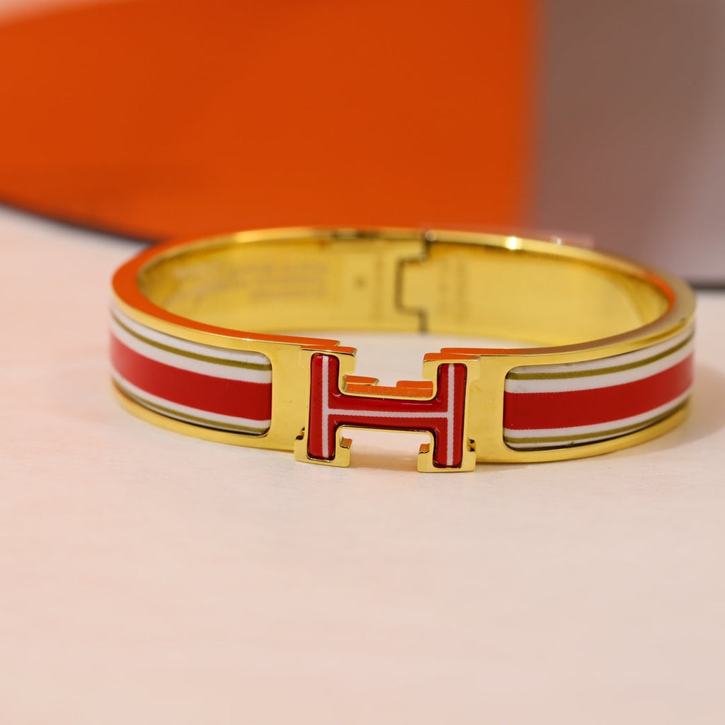 Hermes Clic Red & White 18K Gold Bracelet