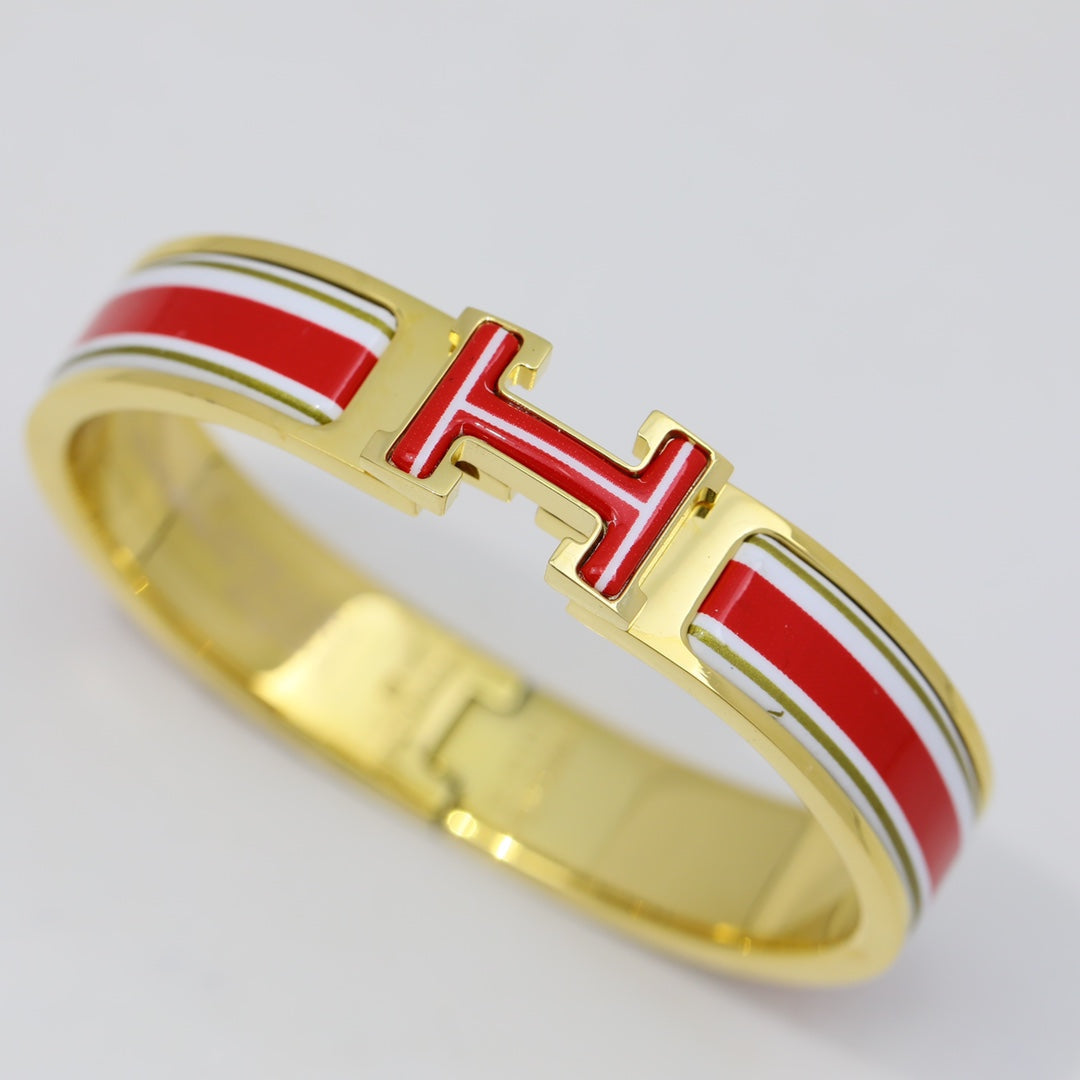 Hermes Clic Red & White 18K Gold Bracelet