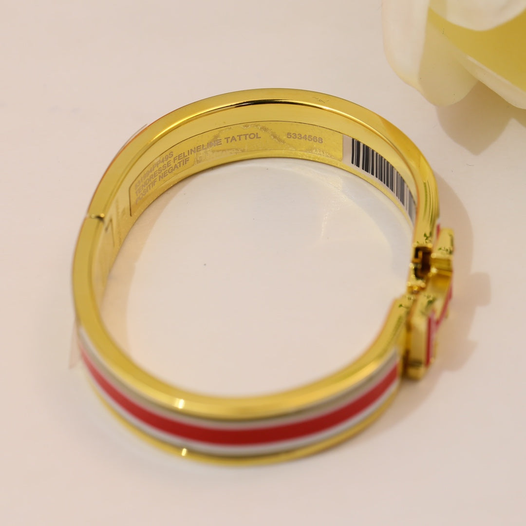 Hermes Clic Red & White 18K Gold Bracelet