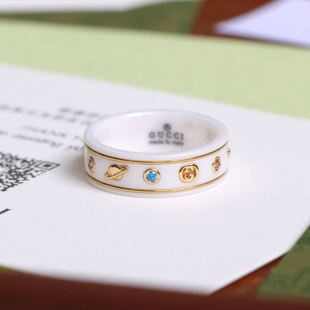 Gucci Double Icon With Gemstones White Zirconia 18K Gold Ring