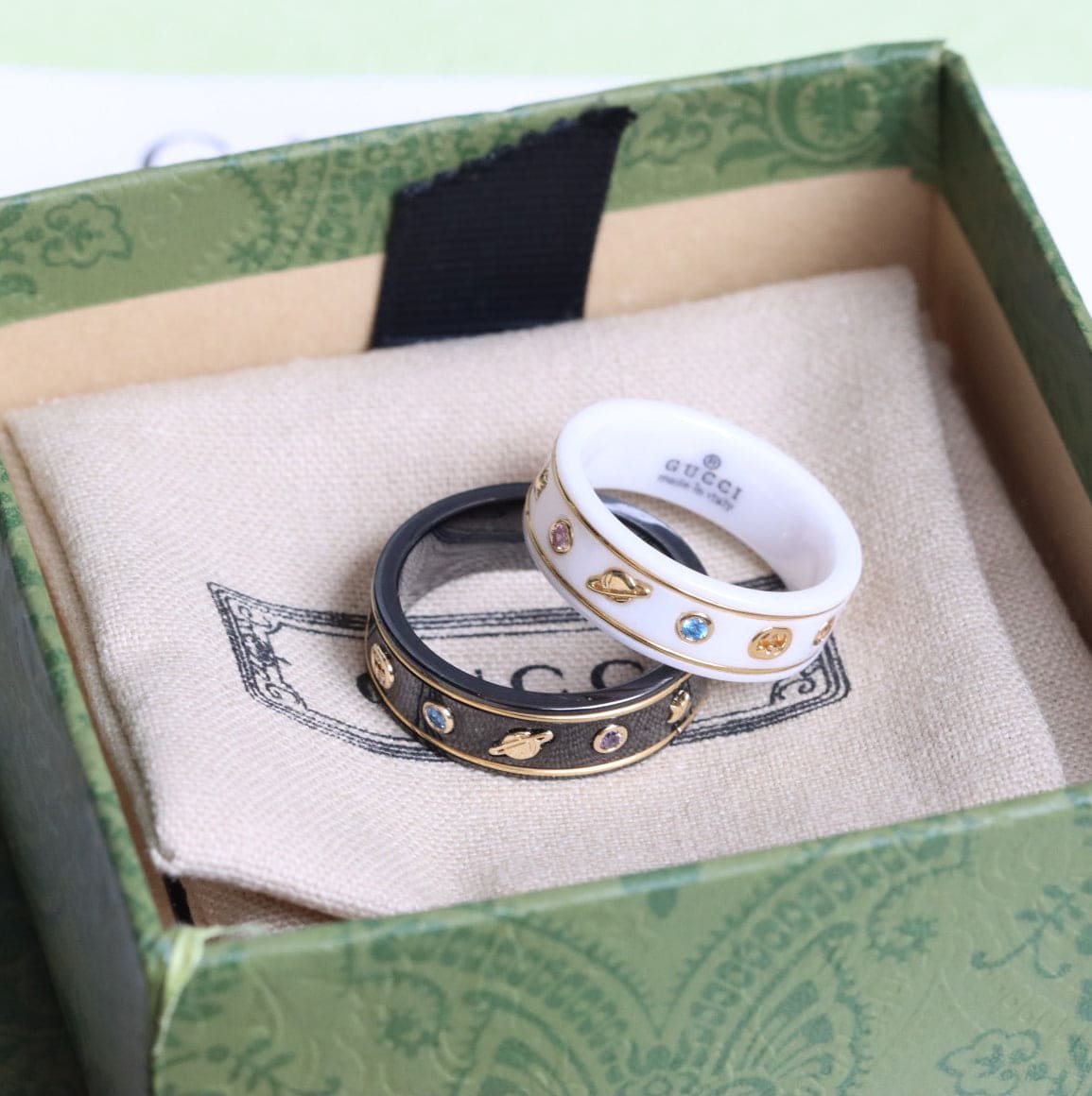 Gucci Double Icon With Gemstones White Zirconia 18K Gold Ring