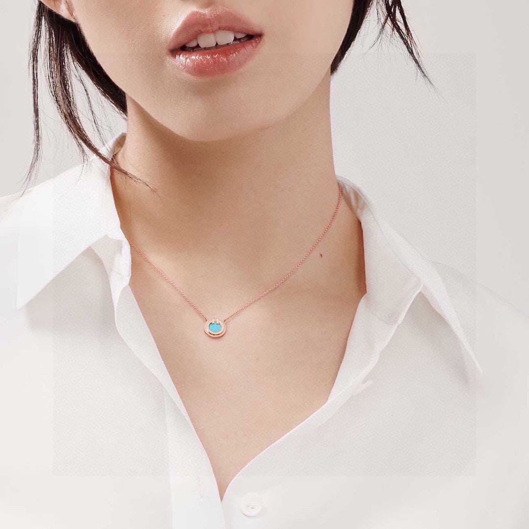 Tiffany Diamond & Turquoise Circle Pendant 18K Gold Necklace