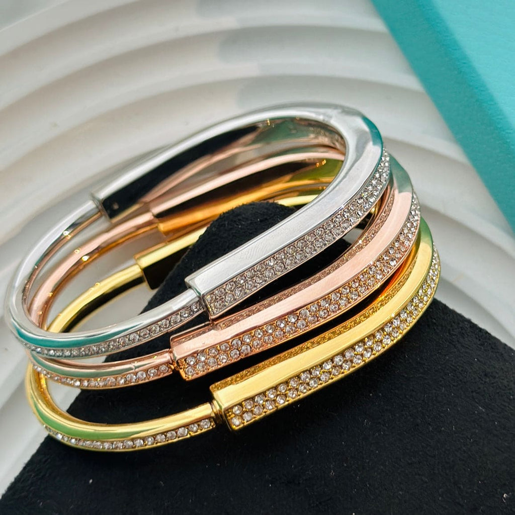 Tiffany Lock Bangle Full Pave Diamonds 18K Gold Bracelet