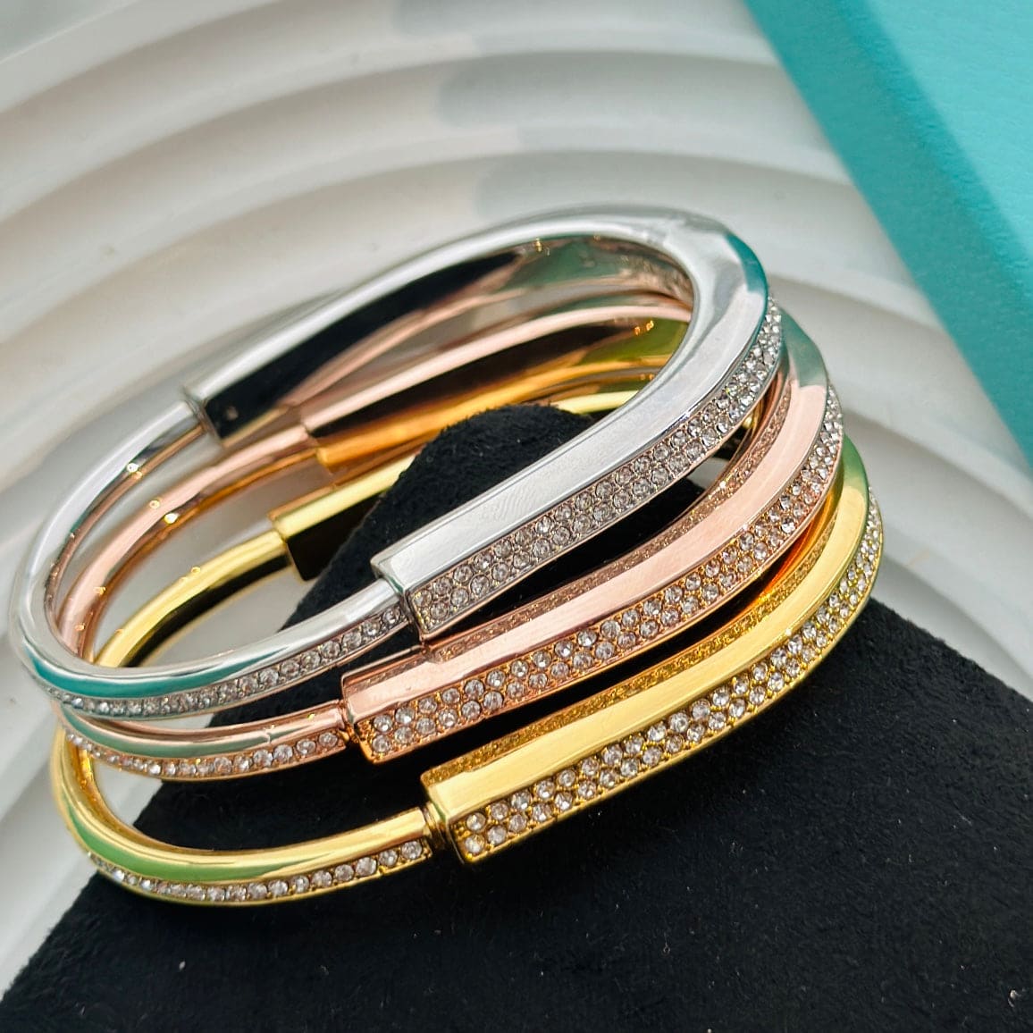 Tiffany Lock Bangle Full Pave Diamonds 18K Gold Bracelet