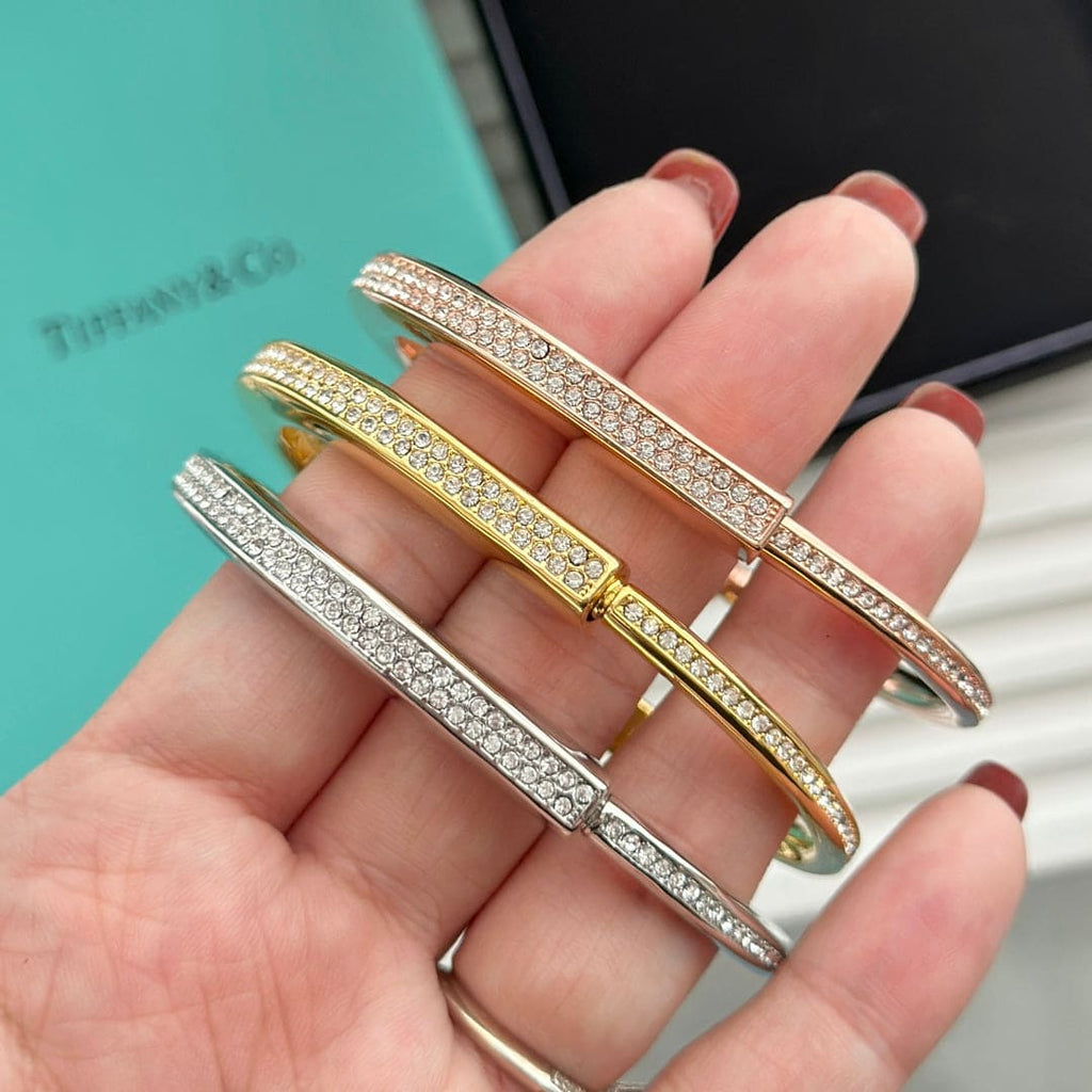 Tiffany Lock Bangle Full Pave Diamonds 18K Gold Bracelet