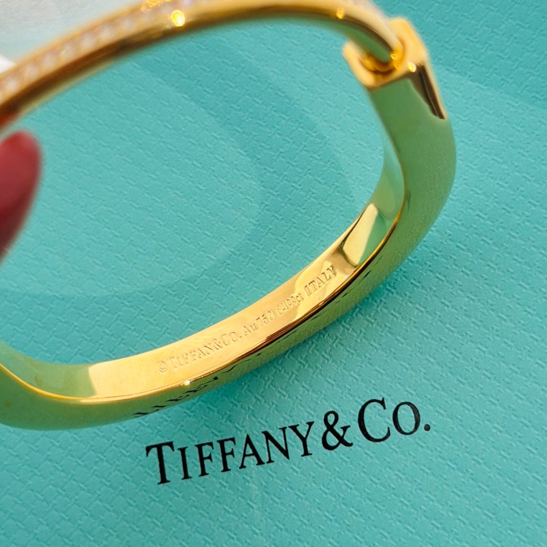 Tiffany Lock Bangle Full Pave Diamonds 18K Gold Bracelet