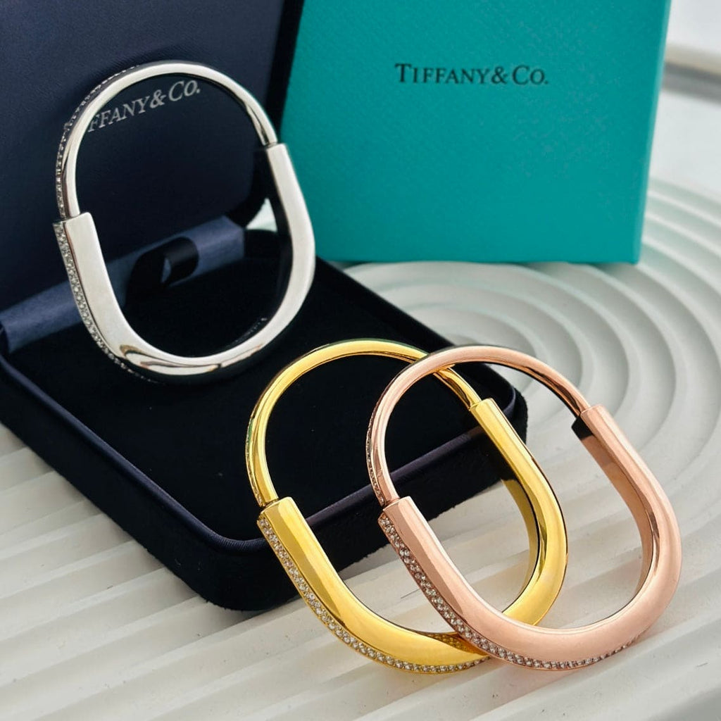 Tiffany Lock Bangle Full Pave Diamonds 18K Gold Bracelet