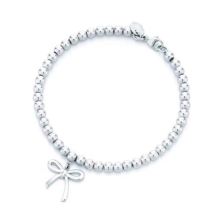 Tiffany Bow Charm Bead 18K Gold Bracelet