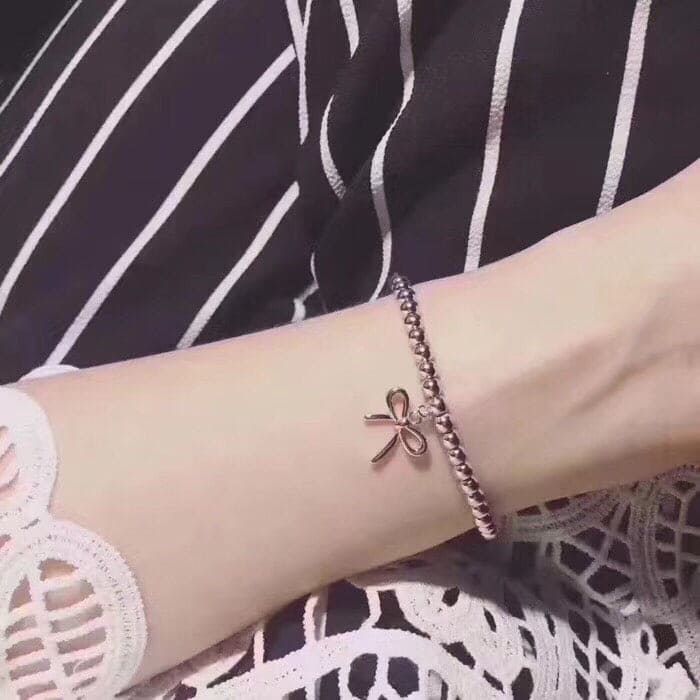 Tiffany Bow Charm Bead 18K Gold Bracelet
