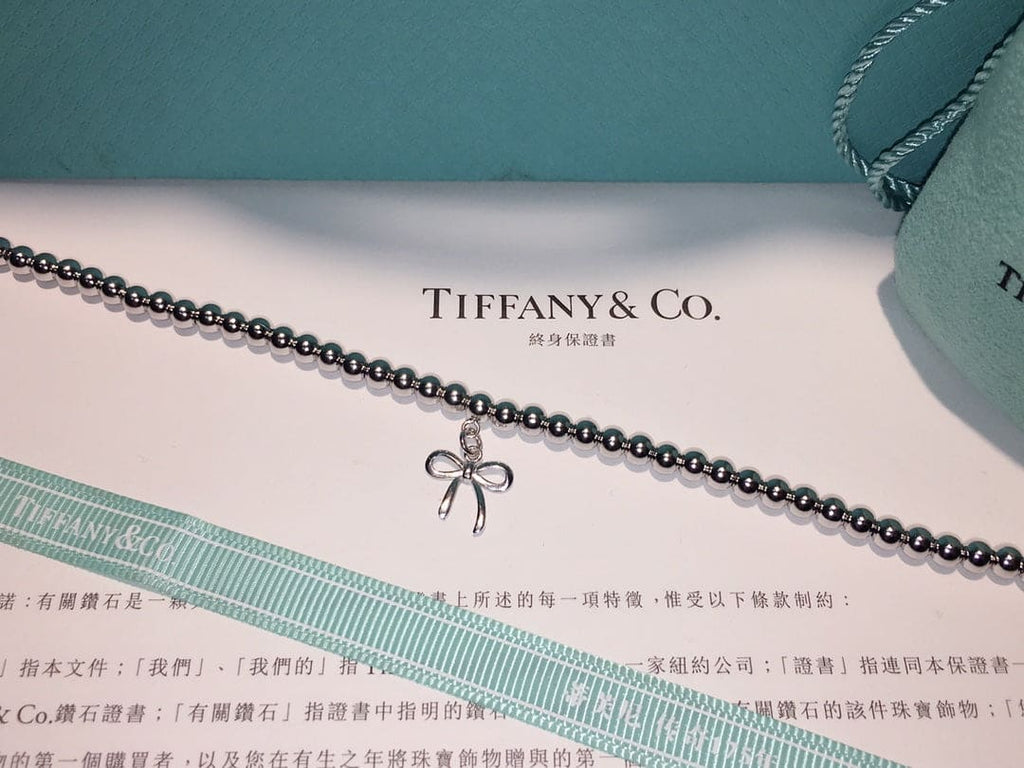Tiffany Bow Charm Bead 18K Gold Bracelet
