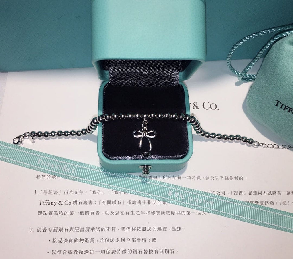 Tiffany Bow Charm Bead 18K Gold Bracelet