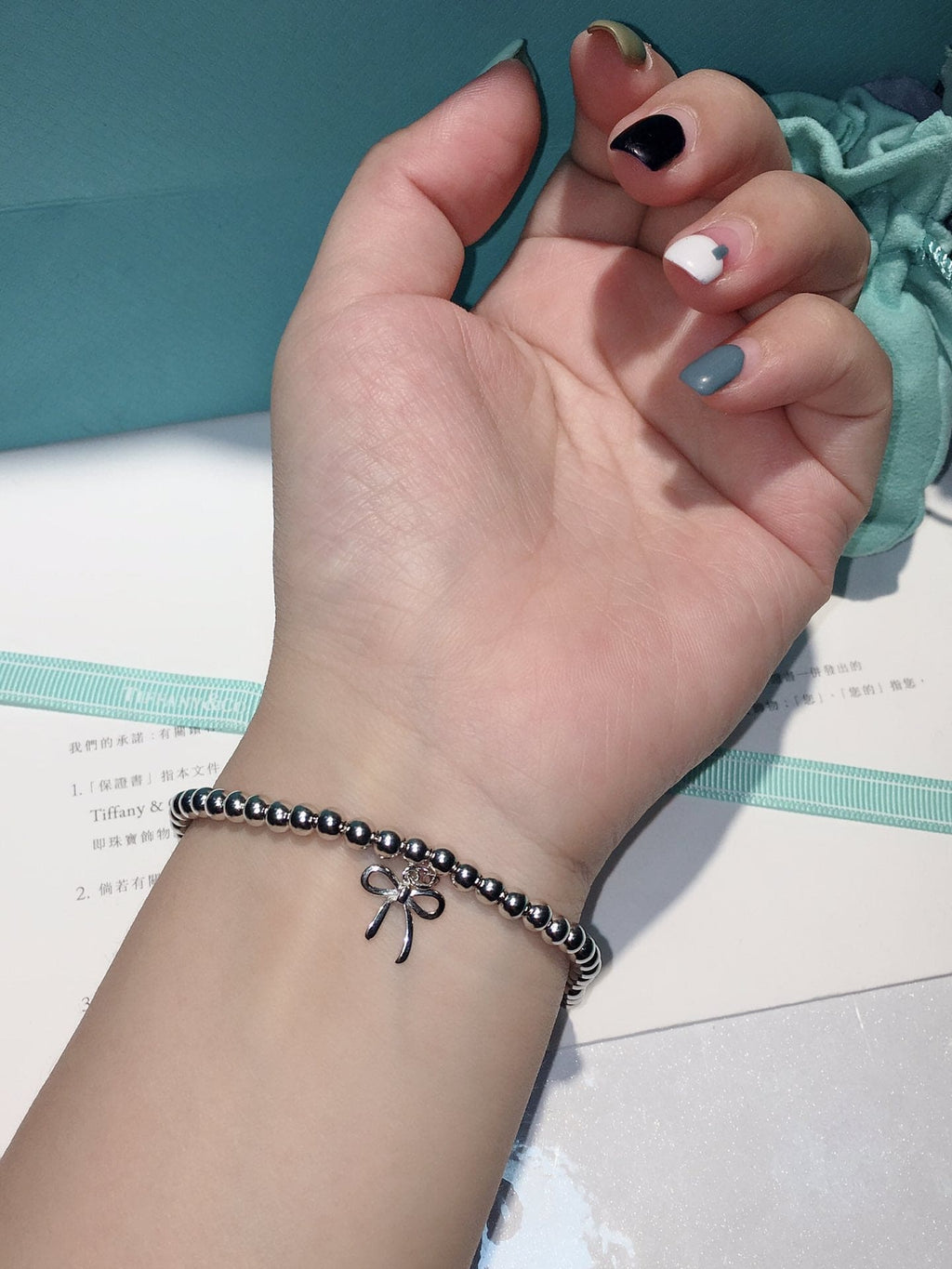 Tiffany Bow Charm Bead 18K Gold Bracelet