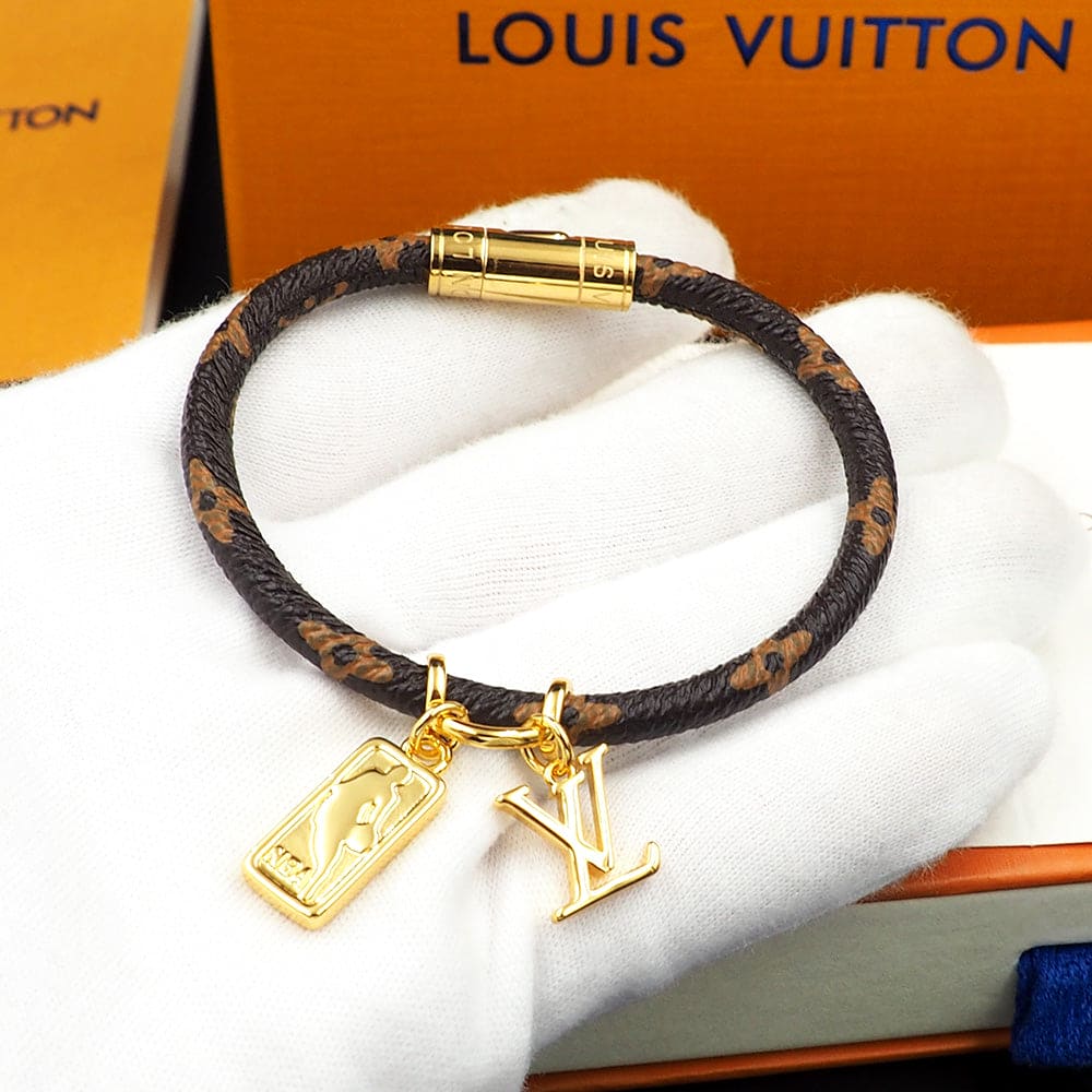Louis Vuitton NBA Hang It Leather 18K Gold Bracelet