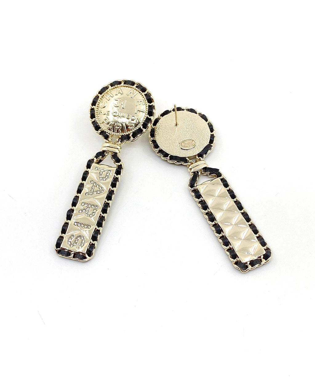 Chanel Leather 18K Gold Earrings
