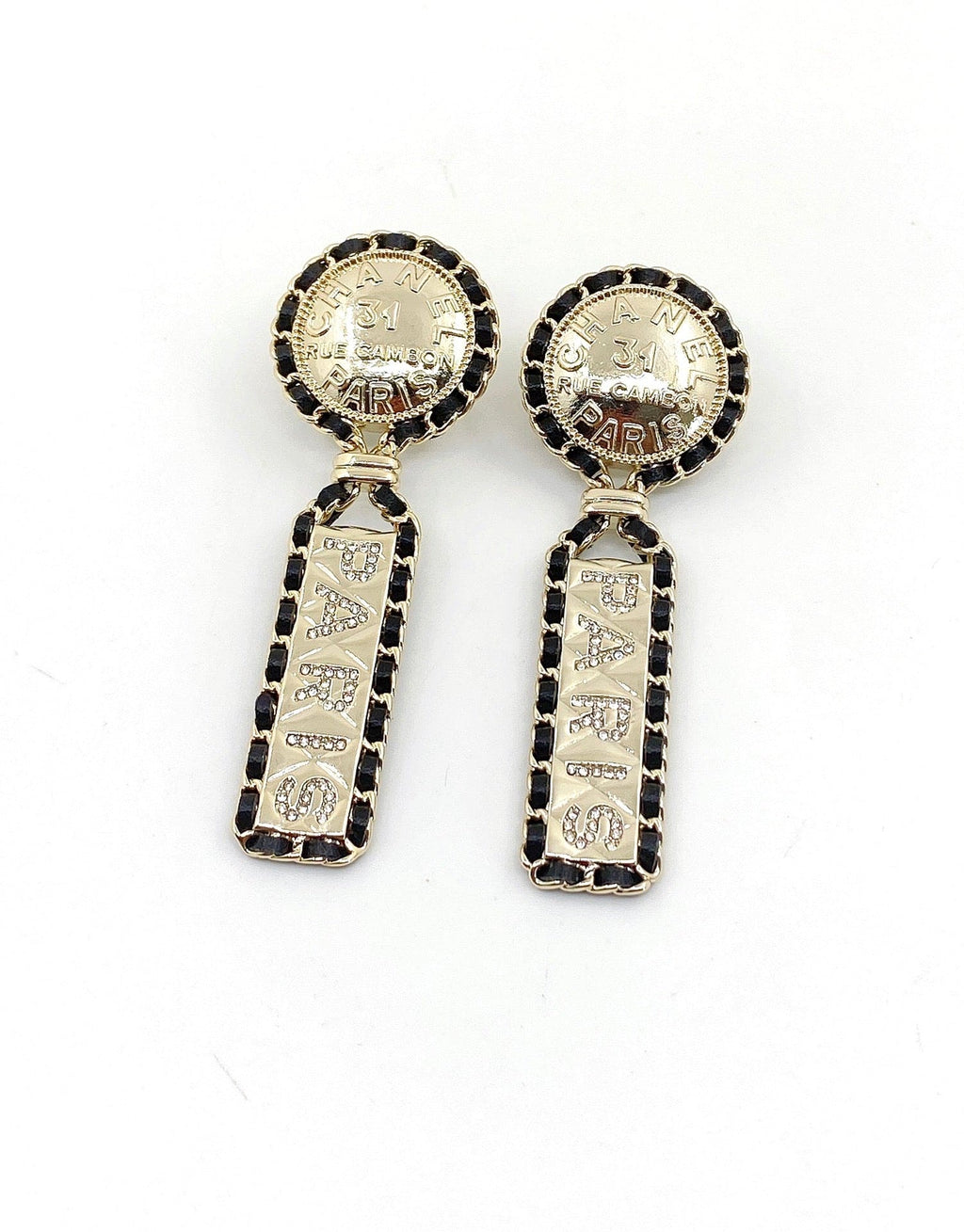 Chanel Leather 18K Gold Earrings