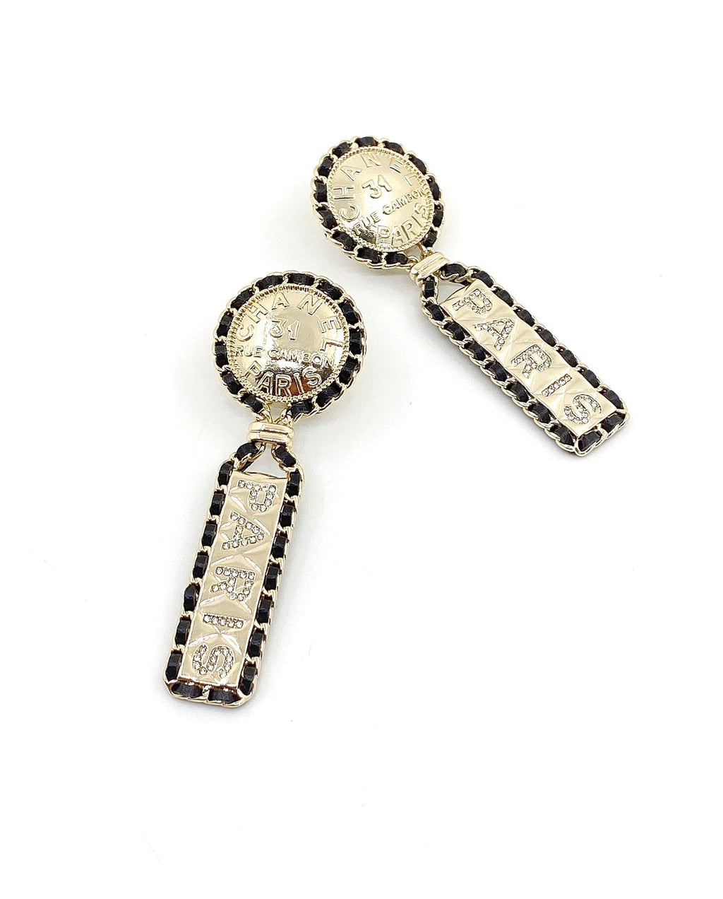 Chanel Leather 18K Gold Earrings