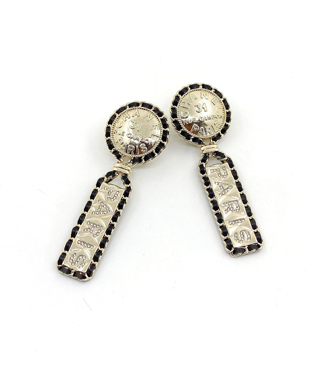 Chanel Leather 18K Gold Earrings
