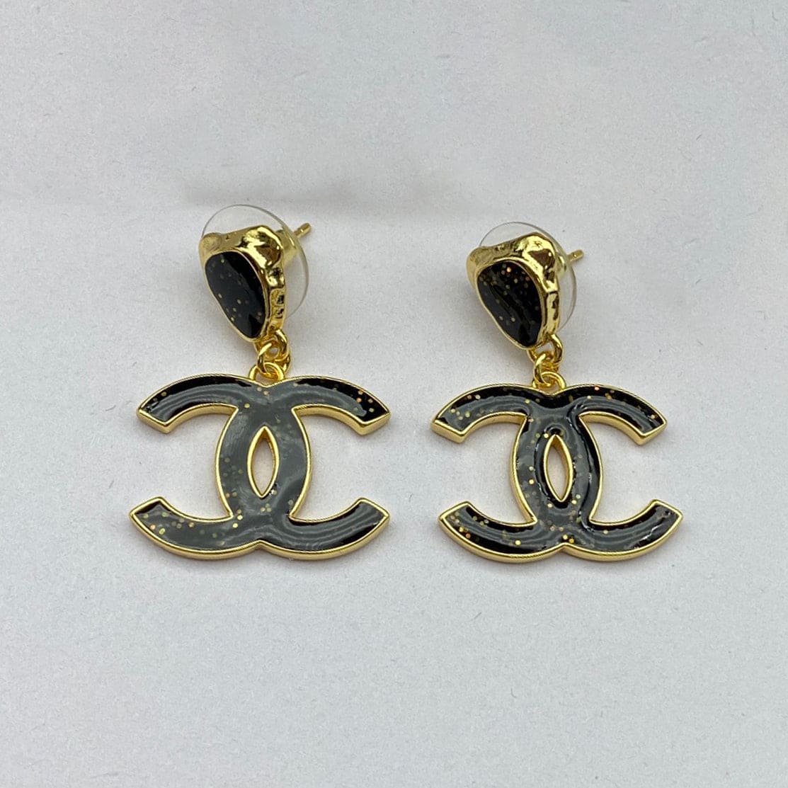 Chanel Classic Black Dangle 18K Gold Earrings