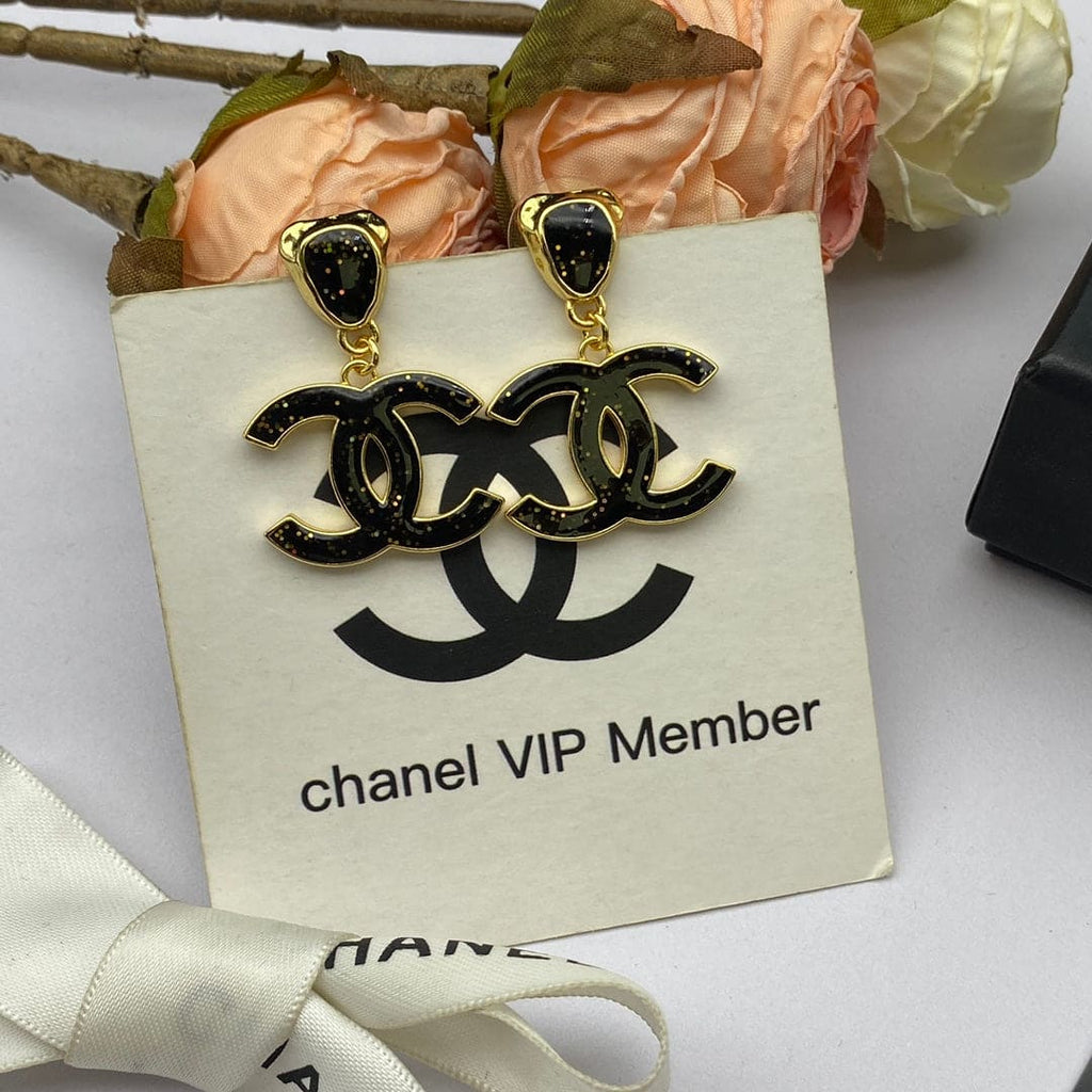 Chanel Classic Black Dangle 18K Gold Earrings