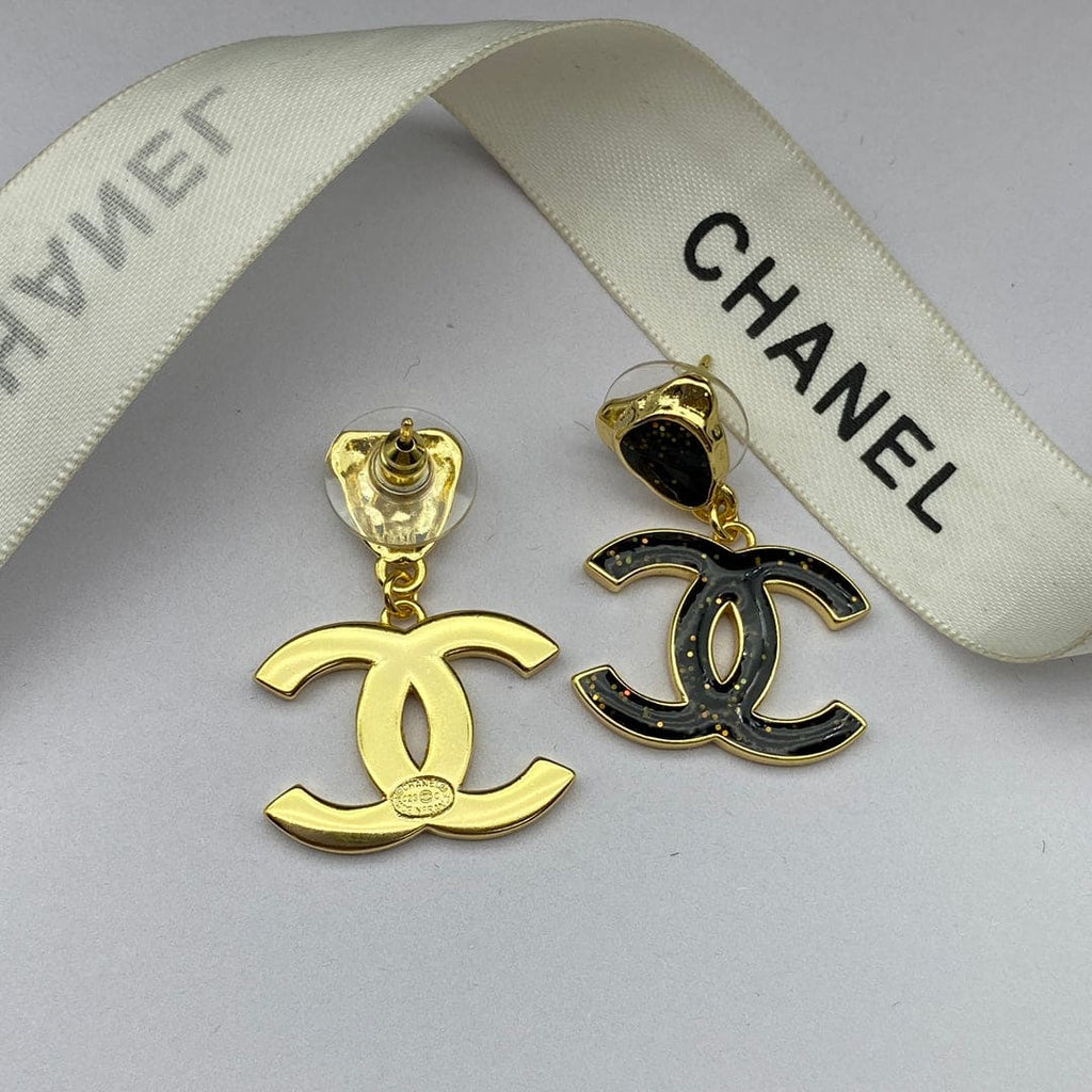 Chanel Classic Black Dangle 18K Gold Earrings