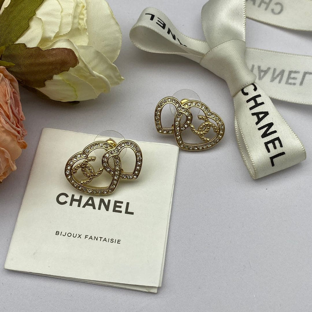 Chanel Heart Diamonds 18K Gold Earrings