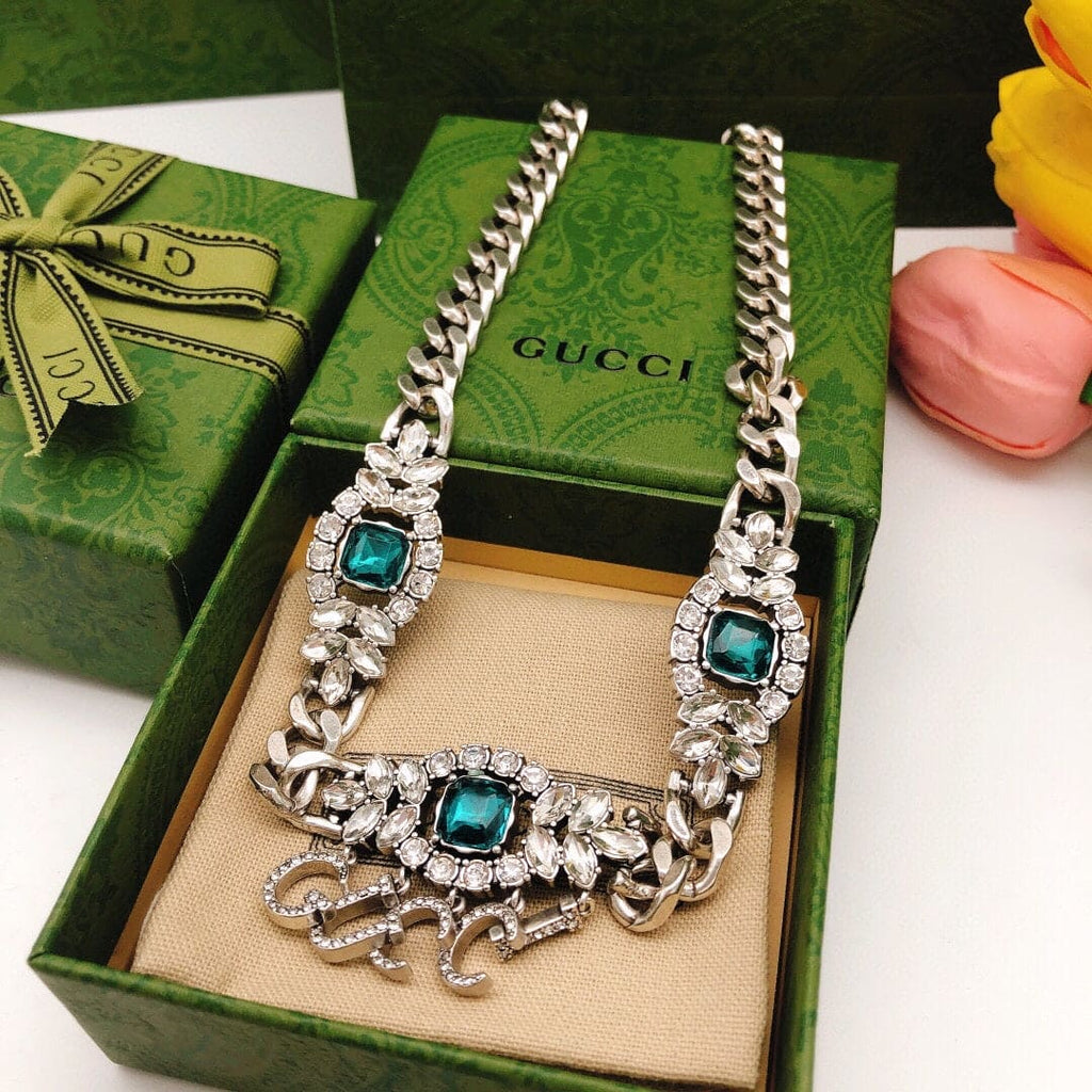 Gucci Double Script Diamonds 18K Gold Necklace