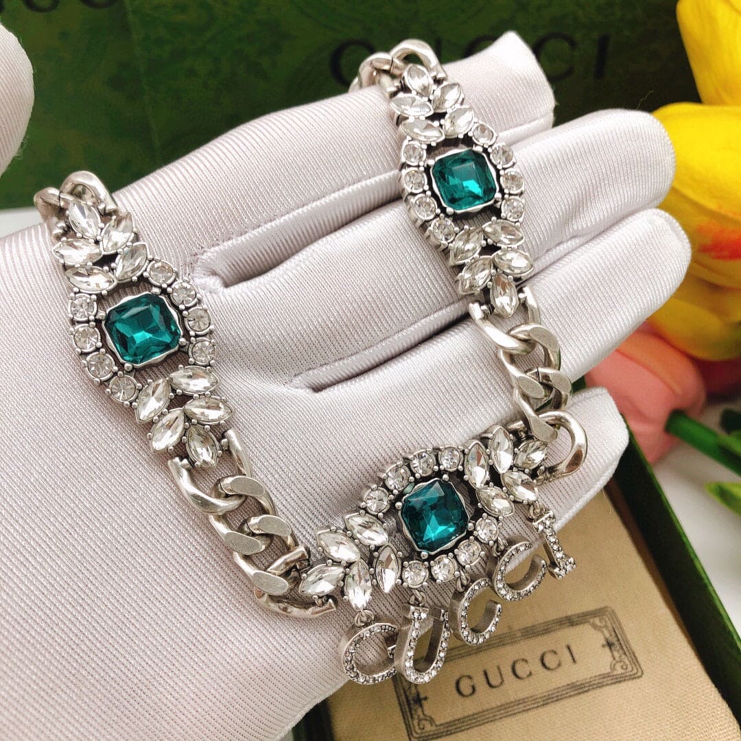 Gucci Double Script Diamonds 18K Gold Necklace