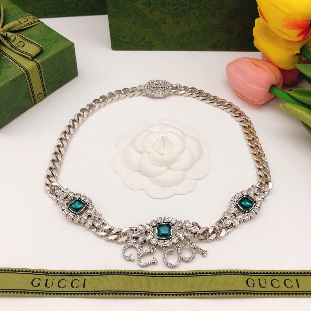 Gucci Double Script Diamonds 18K Gold Necklace