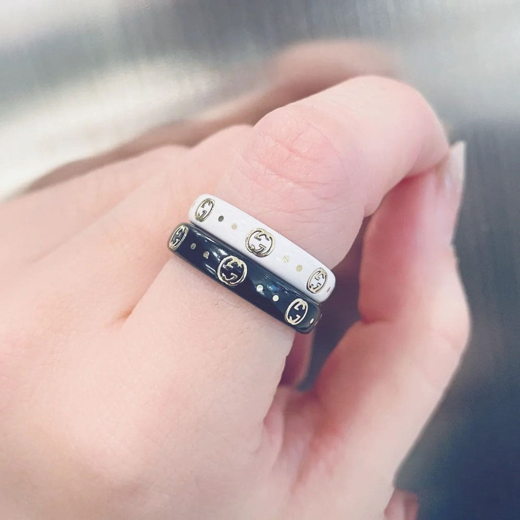 Gucci Double Icon Black Corundum 18K Gold Ring