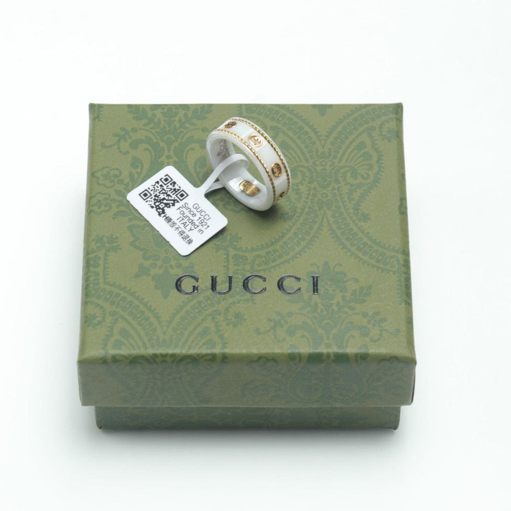 Gucci Double Interlocking Gucci Icon White Zirconia 18K Gold Ring