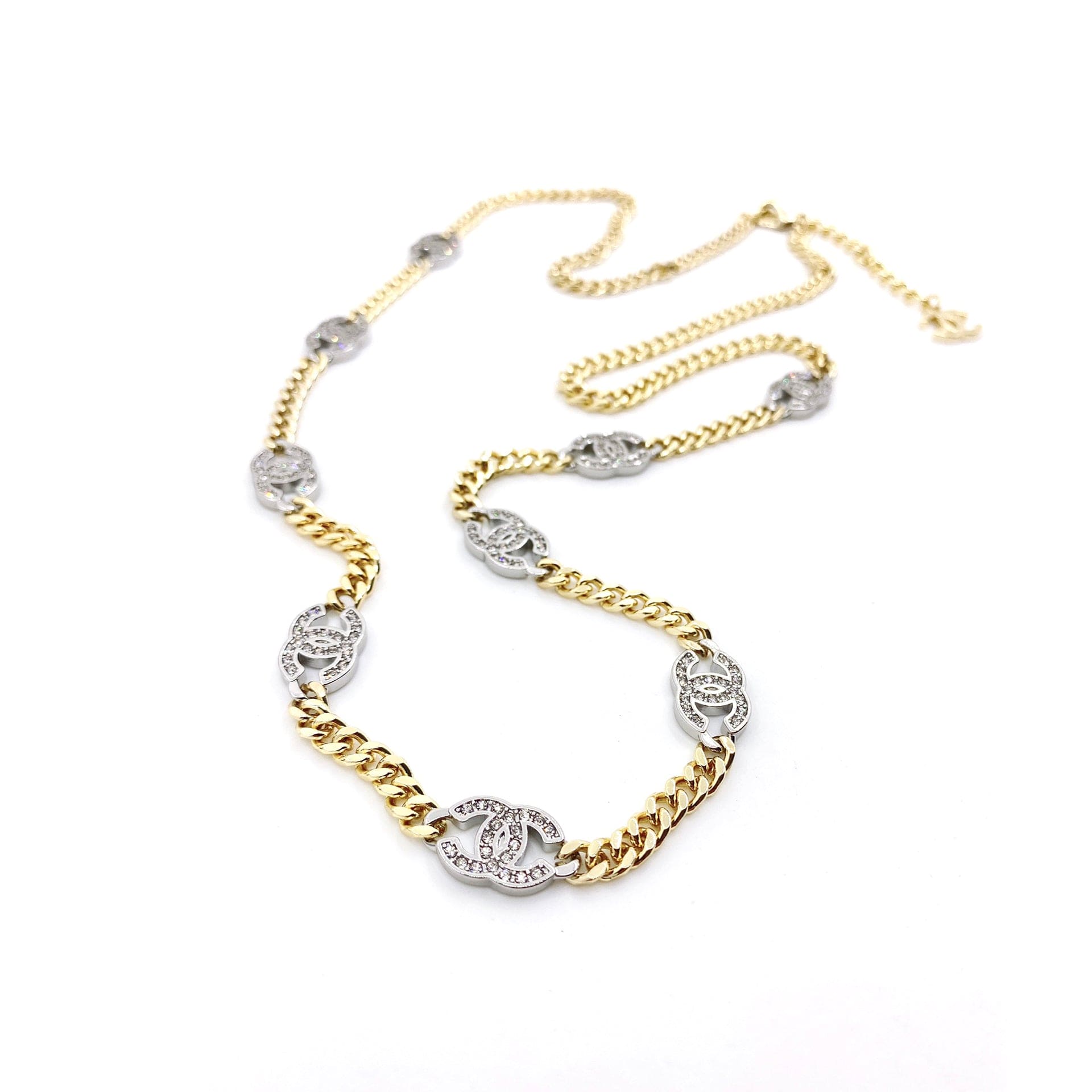 Chanel Crystal Chain Link 18K Gold Necklace